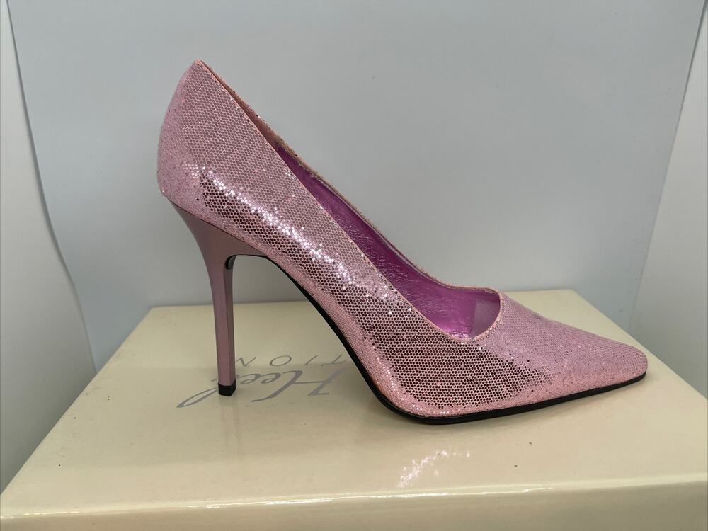 The Highest Heel Pink Glitter PU Classic 4" Pointed Toe Pump - Size 7